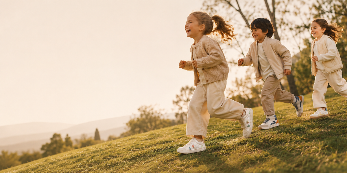 Niños explorando con calzado barefoot y moda infantil DushiMoon